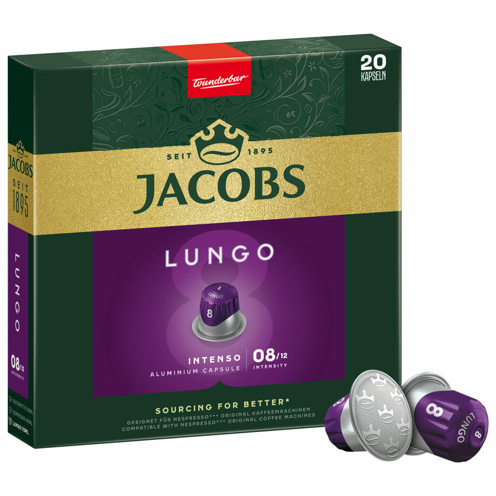 Jacobs Lungo 8 Intenso, Kaffeekapseln, Nespresso Kompatibel, Kaffee, 20 Kapseln, á 5.2 g