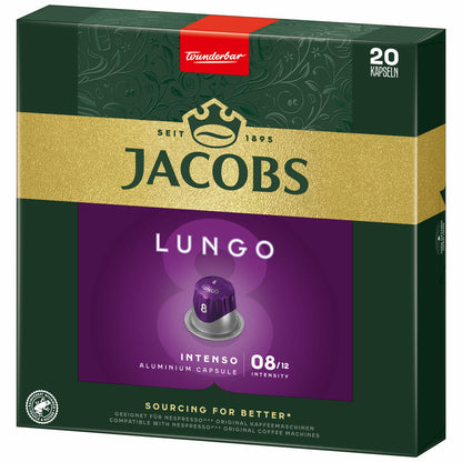 Jacobs Lungo 8 Intenso, Kaffeekapseln, Nespresso Kompatibel, Kaffee, 20 Kapseln, á 5.2 g