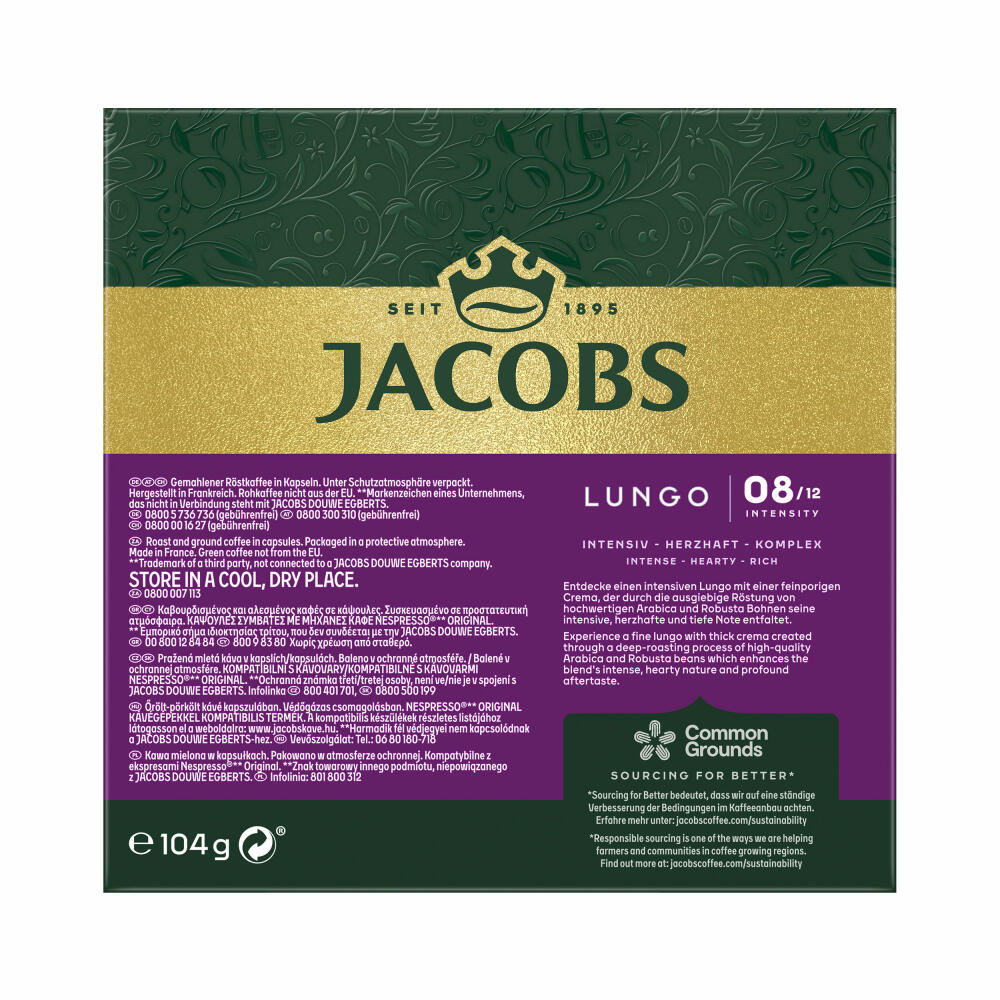 Jacobs Lungo 8 Intenso, Kaffeekapseln, Nespresso Kompatibel, Kaffee, 20 Kapseln, á 5.2 g