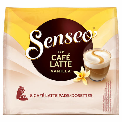 Senseo Kaffeepads Café Latte Vanilla, Vanille Milchkaffee, Milch Kaffee Pad, 8 Pads