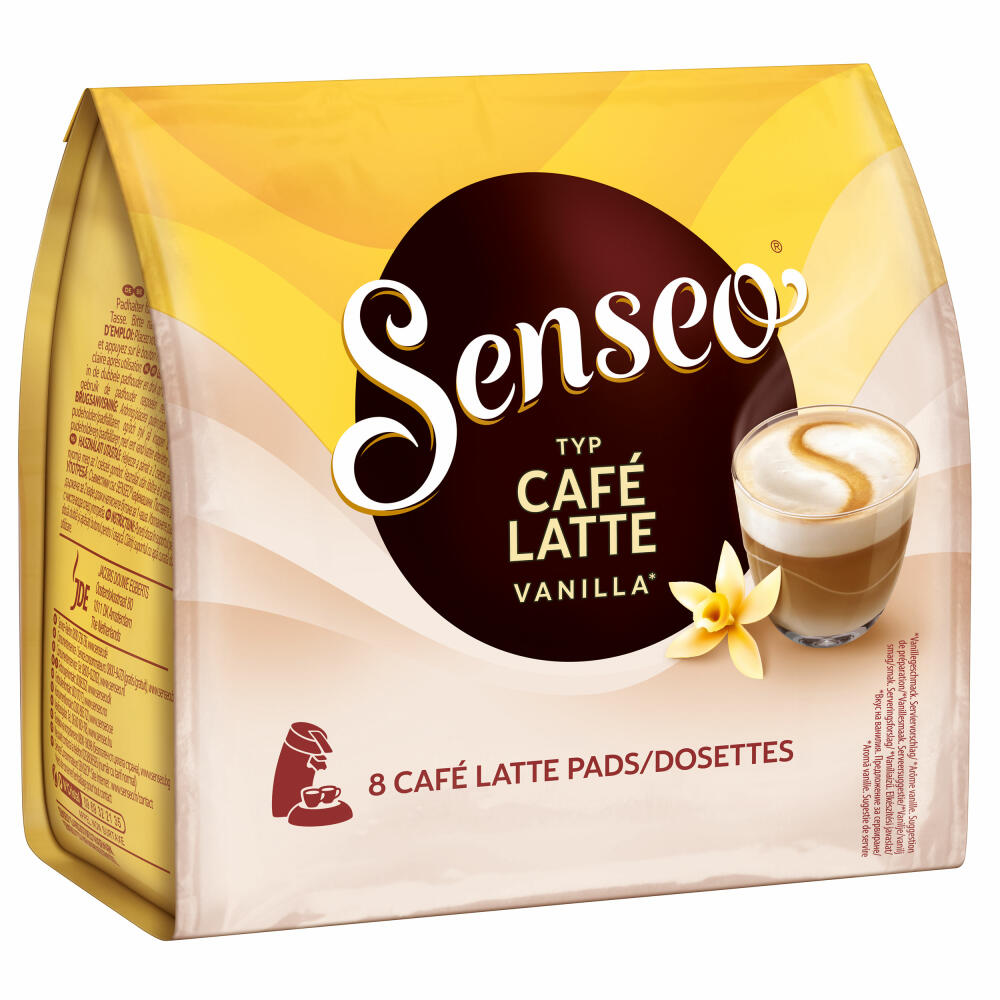 Senseo Kaffeepads Café Latte Vanilla, Vanille Milchkaffee, Milch Kaffee Pad, 8 Pads