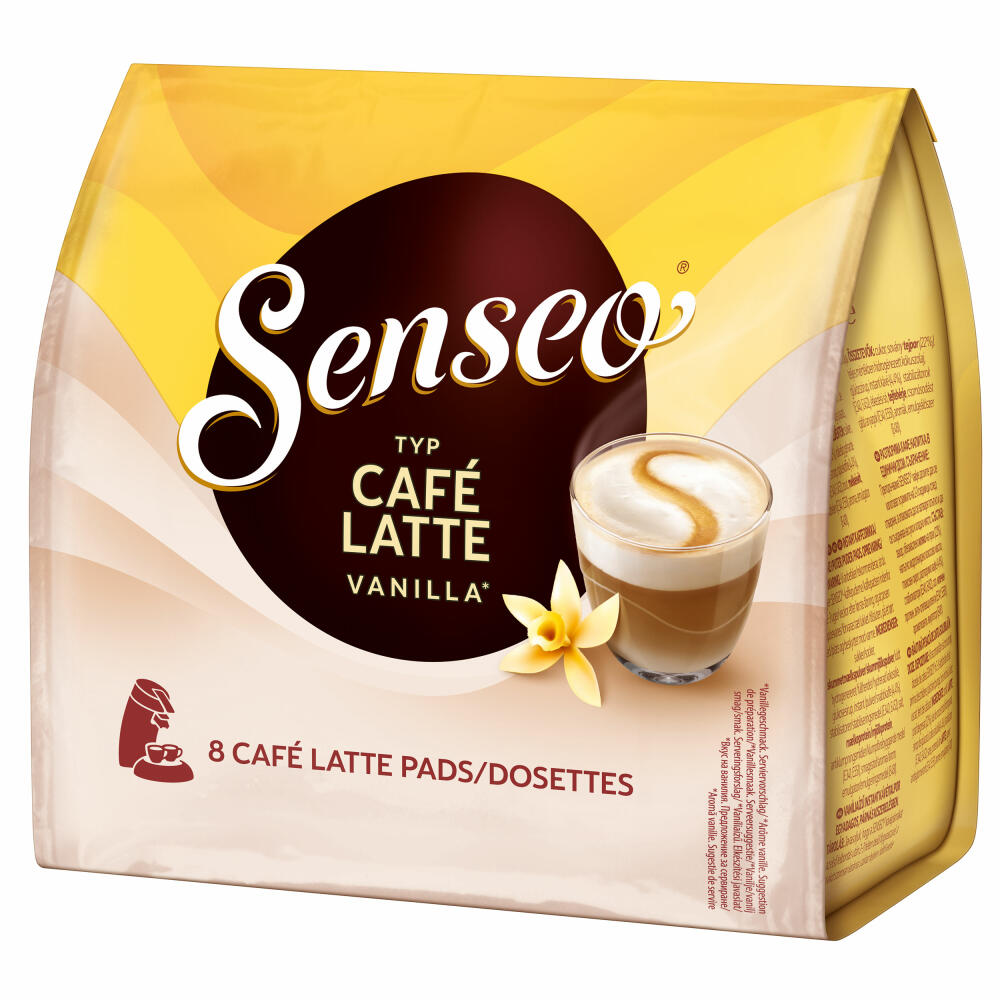 Senseo Kaffeepads Café Latte Vanilla, Vanille Milchkaffee, Milch Kaffee Pad, 8 Pads