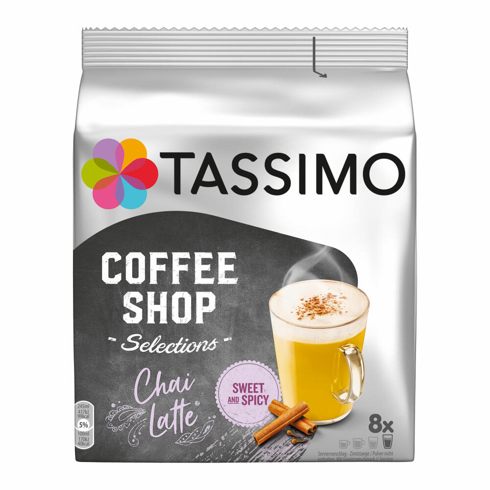 Tassimo Chai Latte, Coffee Shop Selections, Chai Tea, Hot Drink, 188 g, 8 T-Discs / Portions