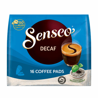 Senseo Kaffeepads Entkoffeiniert / Decaf, Reiches Aroma, Intensiv & Ausgewogen, Kaffee, neues Design, 16 Pads
