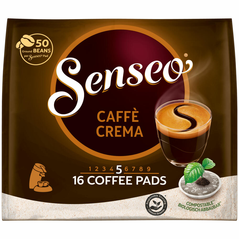 Senseo Caffe Crema, Kaffeepads, Aromatisch und Vollmundig, Röstkaffee, Kaffee, 16 Pads