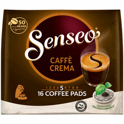 Senseo Caffe Crema, Kaffeepads, Aromatisch und Vollmundig, Röstkaffee, Kaffee, 16 Pads