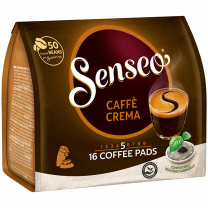 Senseo Caffe Crema, Kaffeepads, Aromatisch und Vollmundig, Röstkaffee, Kaffee, 16 Pads
