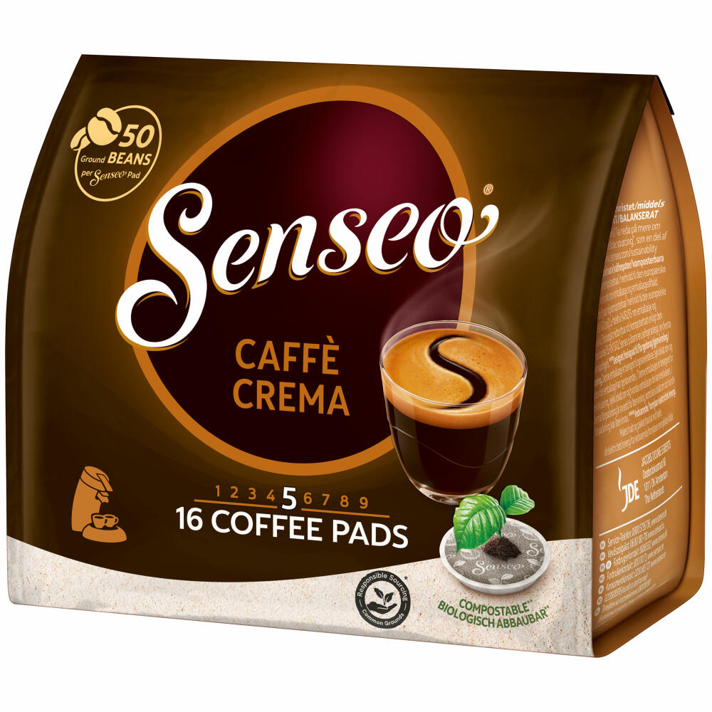 Senseo Caffe Crema, Kaffeepads, Aromatisch und Vollmundig, Röstkaffee, Kaffee, 16 Pads