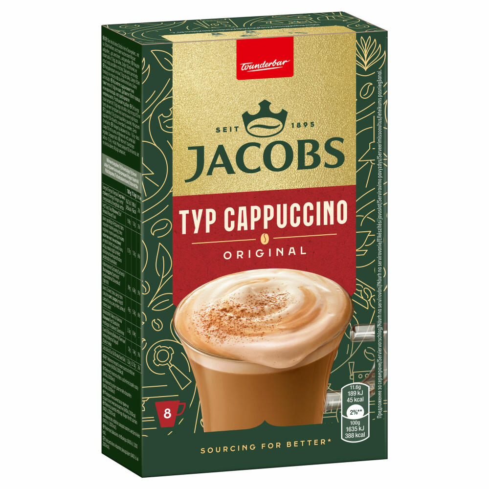 Jacobs Instant Cappuccino, coffee sticks, cappuccino sticks, soluble coffee, 8 sticks / 8 servings, 4090076