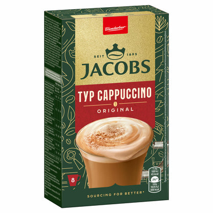 Jacobs Instant Cappuccino, coffee sticks, cappuccino sticks, soluble coffee, 8 sticks / 8 servings, 4090076