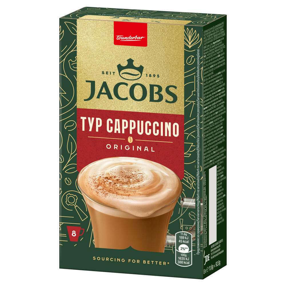 Jacobs Instant Cappuccino, coffee sticks, cappuccino sticks, soluble coffee, 8 sticks / 8 servings, 4090076