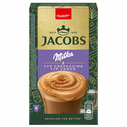 Jacobs Instant Cappuccino Milka, Kaffeesticks, Cappuccino Typ Choco, Cappuccino Sticks, 8 Sticks / 8 Portionen, 4090077