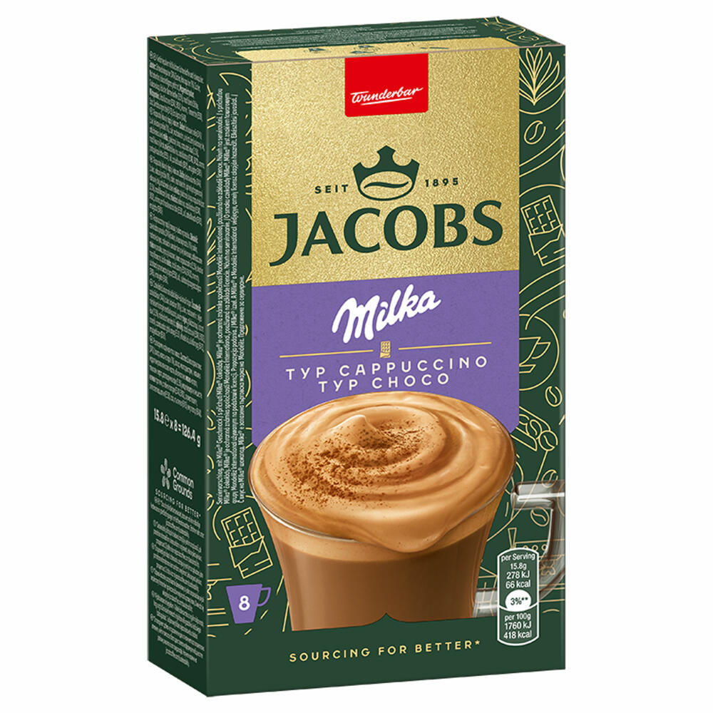 Jacobs Instant Cappuccino Milka, Kaffeesticks, Cappuccino Typ Choco, Cappuccino Sticks, 8 Sticks / 8 Portionen, 4090077