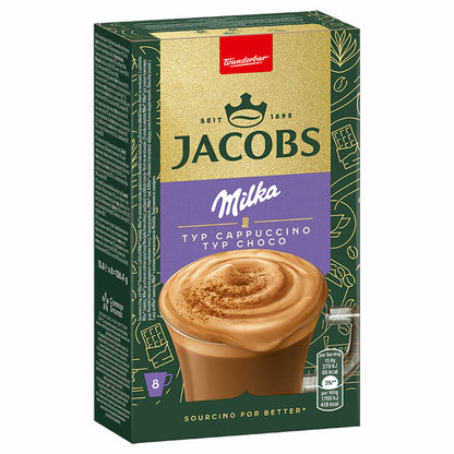 Jacobs Instant Cappuccino Milka, Kaffeesticks, Cappuccino Typ Choco, Cappuccino Sticks, 8 Sticks / 8 Portionen, 4090077