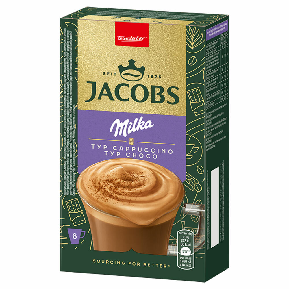Jacobs Instant Cappuccino Milka, Kaffeesticks, Cappuccino Typ Choco, Cappuccino Sticks, 8 Sticks / 8 Portionen, 4090077