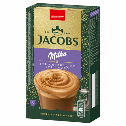 Jacobs Instant Cappuccino Milka, Kaffeesticks, Cappuccino Typ Choco, Cappuccino Sticks, 8 Sticks / 8 Portionen, 4090077