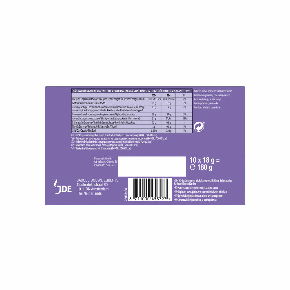 Jacobs 3in1 Milka, Instant-Kaffee mit Kakao, löslicher Bohnenkaffee, 10 Sticks