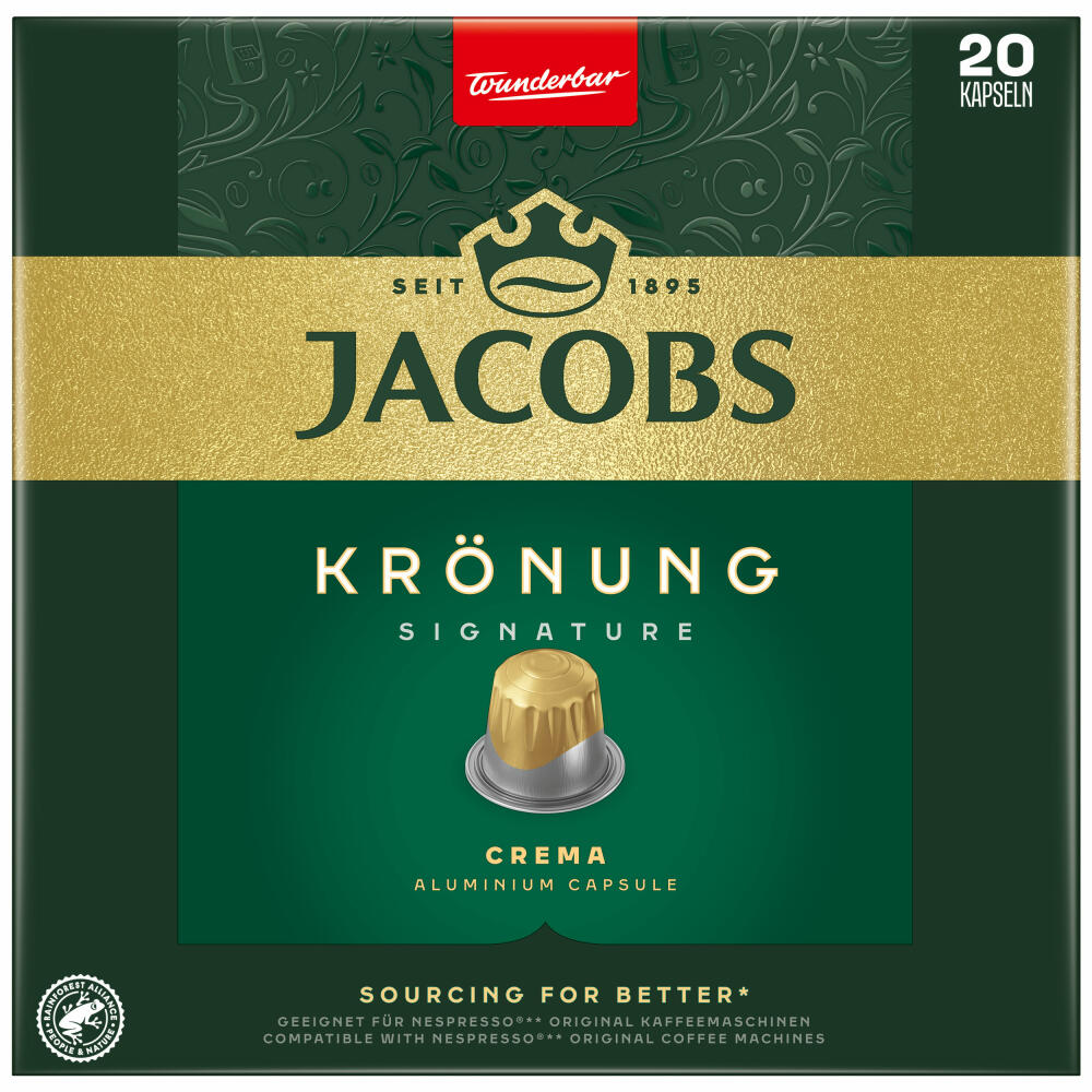 Jacobs Krönung Crema, Kaffeekapseln, Nespresso Kompatibel, Kaffee, 20 Kapseln á 5.2 g