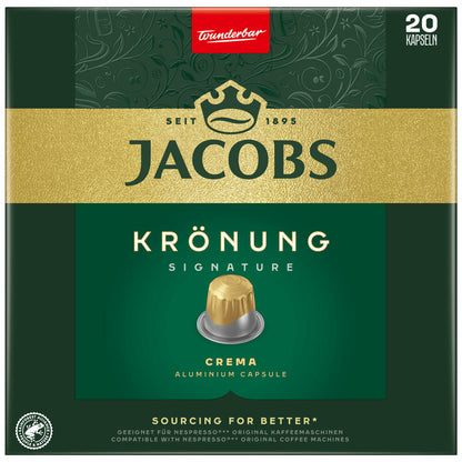 Jacobs Krönung Crema, Kaffeekapseln, Nespresso Kompatibel, Kaffee, 20 Kapseln á 5.2 g