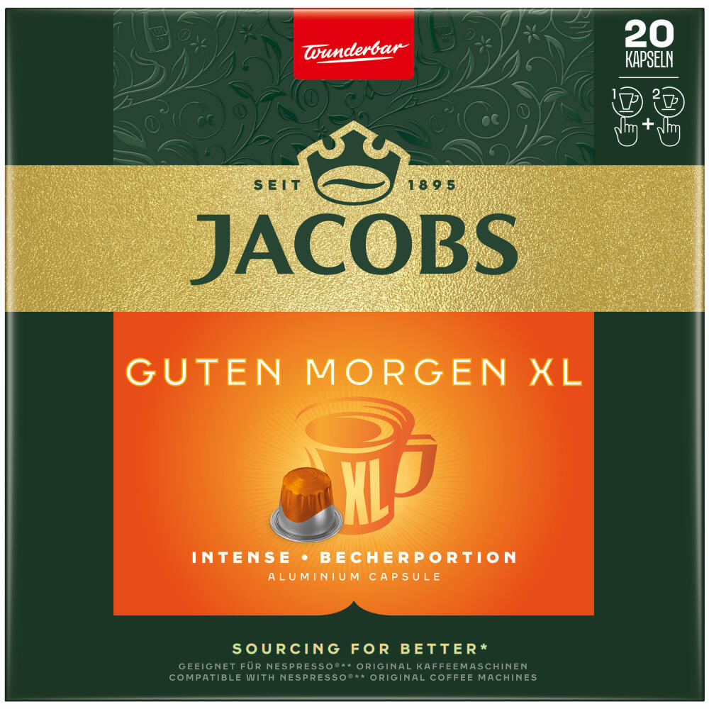 Jacobs Guten Morgen XL Intense, Kaffeekapseln, Nespresso Kompatibel, Kaffee, 20 Kapseln á 5.7 g
