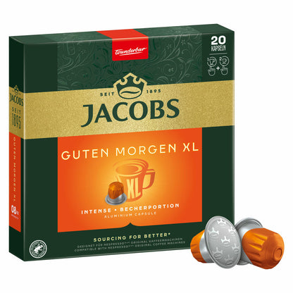 Jacobs Guten Morgen XL Intense, Kaffeekapseln, Nespresso Kompatibel, Kaffee, 20 Kapseln á 5.7 g