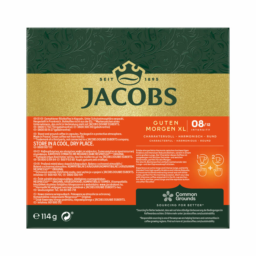 Jacobs Guten Morgen XL Intense, Kaffeekapseln, Nespresso Kompatibel, Kaffee, 20 Kapseln á 5.7 g