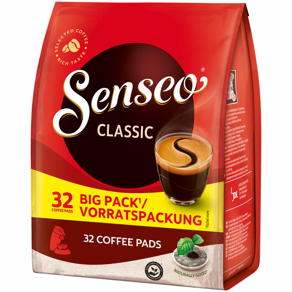 Senseo Kaffeepads Classic Vorratspackung, Klassisch, gemahlener Röstkaffee, 32 Pads