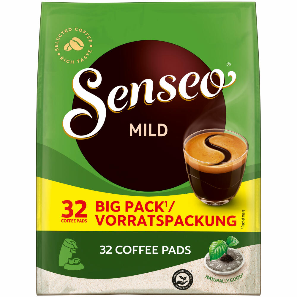 Senseo Kaffeepads Mild Vorratspackung, Sanft, gemahlener Röstkaffee, 32 Pads