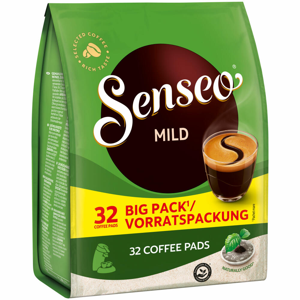 Senseo Kaffeepads Mild Vorratspackung, Sanft, gemahlener Röstkaffee, 32 Pads