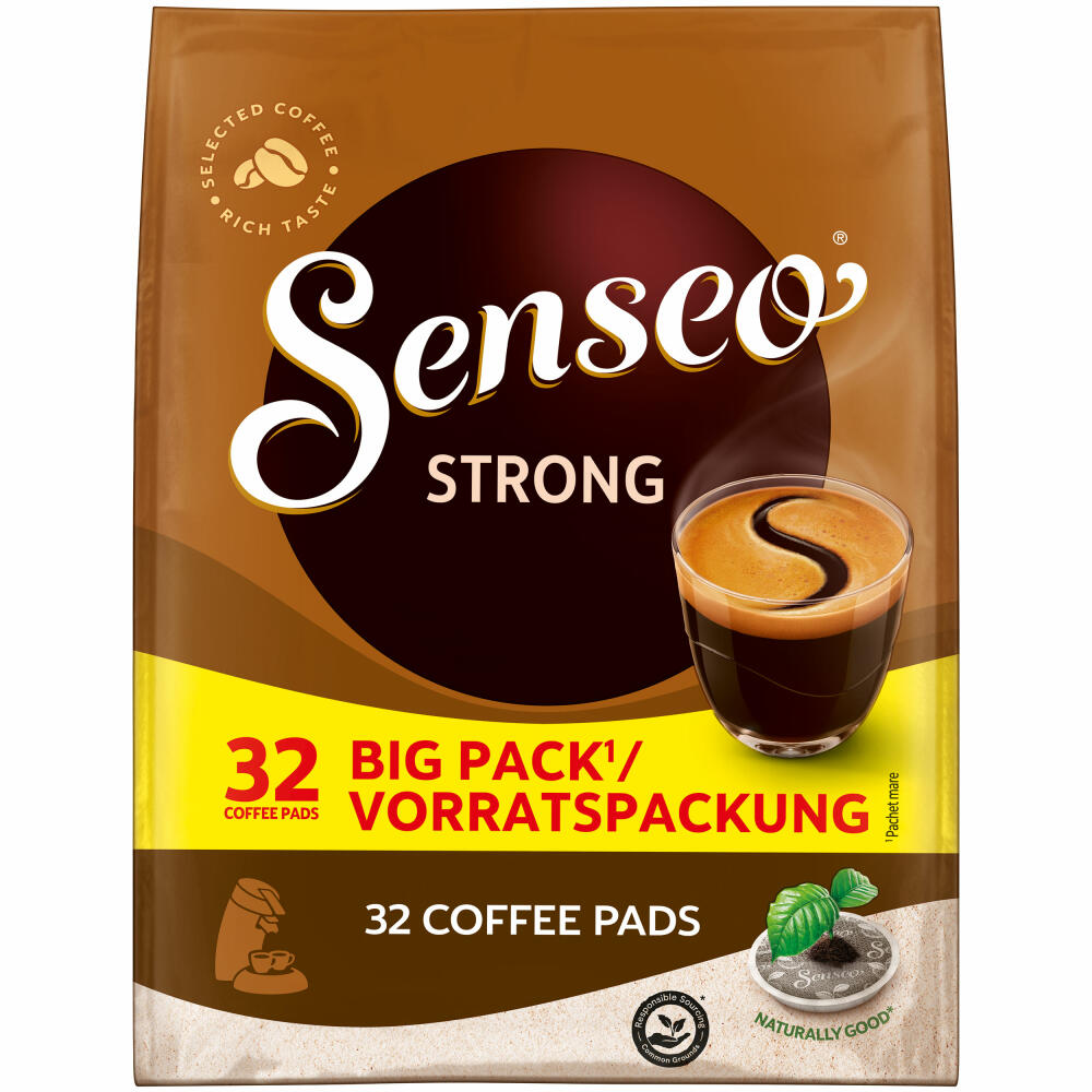 Senseo Kaffeepads Strong Vorratspackung, Kräftig, gemahlener Röstkaffee, 32 Pads