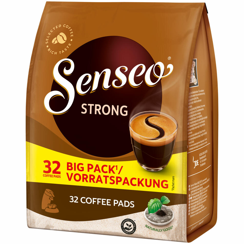 Senseo Kaffeepads Strong Vorratspackung, Kräftig, gemahlener Röstkaffee, 32 Pads