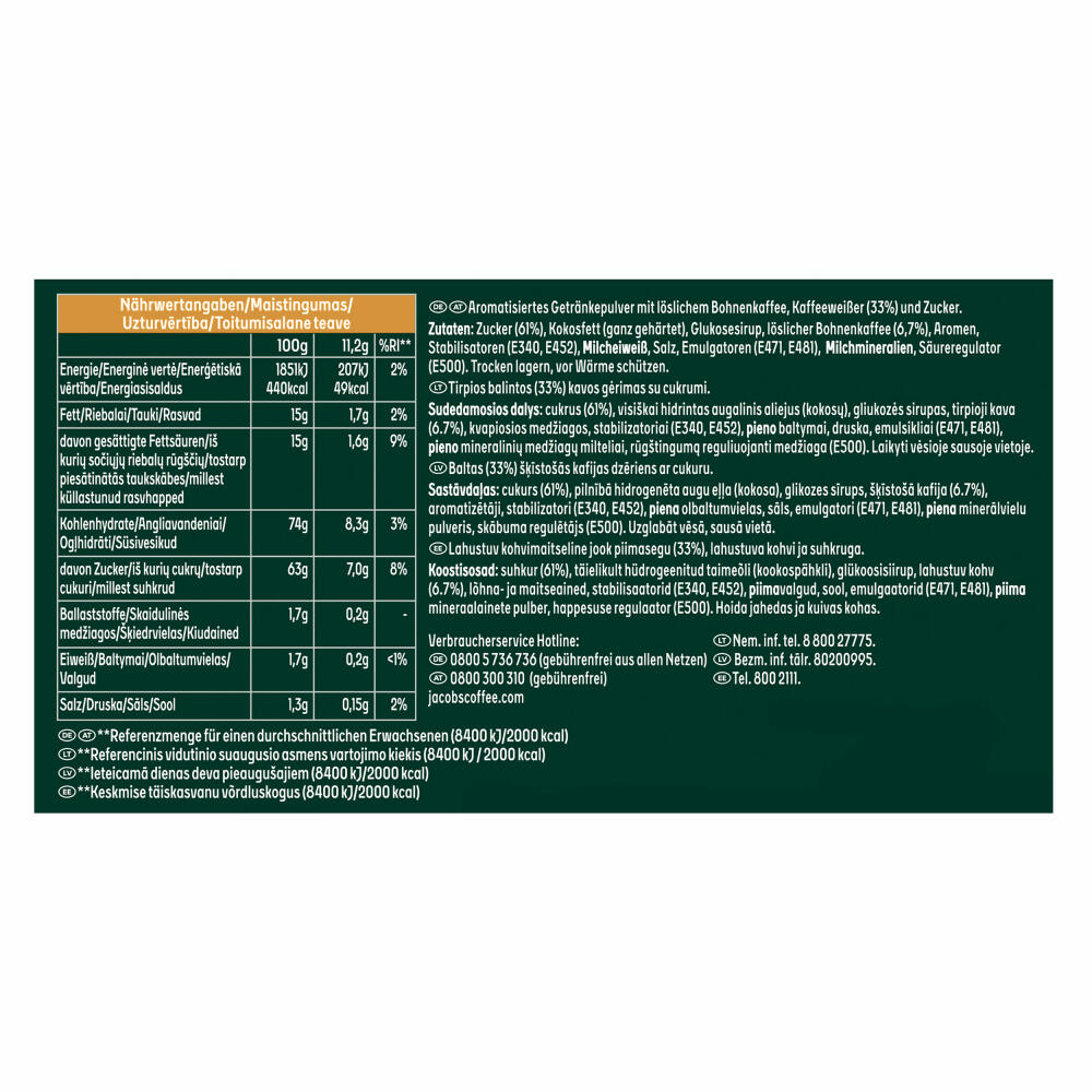 Jacobs 3in1 löslicher Kaffee, Typ Caramel, Karamell Kaffeegetränk, Instantkaffee, 10 Becherportionen