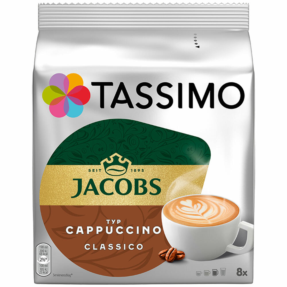 Tassimo Jacobs Cappuccino Coffee, coffee capsules ground roasted coffee, 16 T-Discs (8 servings)