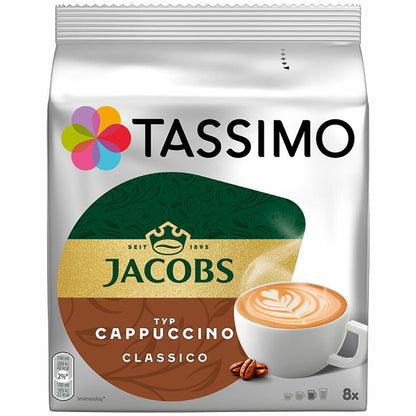Tassimo Jacobs Cappuccino Coffee, coffee capsules ground roasted coffee, 16 T-Discs (8 servings)