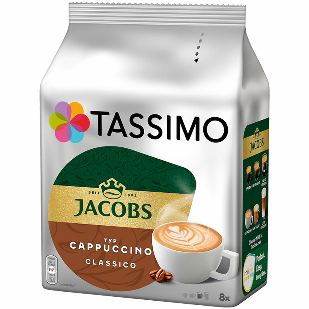Tassimo Jacobs Cappuccino Coffee, coffee capsules ground roasted coffee, 16 T-Discs (8 servings)