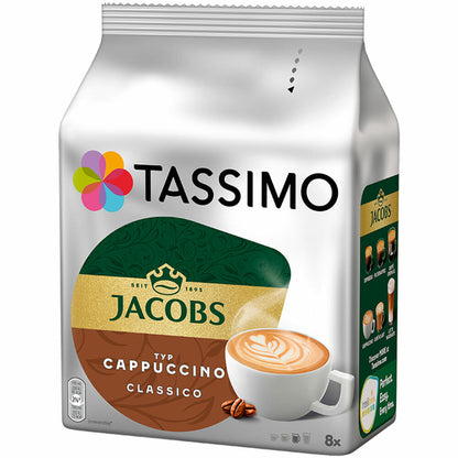 Tassimo Jacobs Cappuccino Coffee, coffee capsules ground roasted coffee, 16 T-Discs (8 servings)