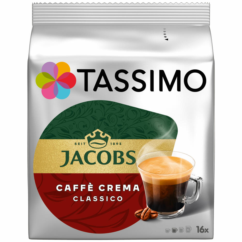 Tassimo Jacobs Caffè Crema Classico, Kaffee mit feiner Crema, 16 T-Discs