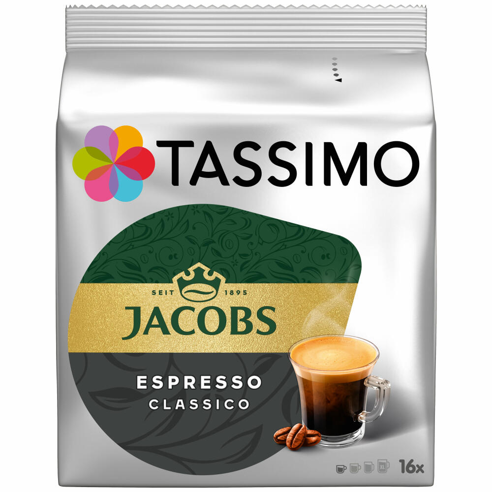 Tassimo Jacobs Espresso Classico, Kaffee, Kaffeekapsel, gemahlener Röstkaffee, 16 T-Discs