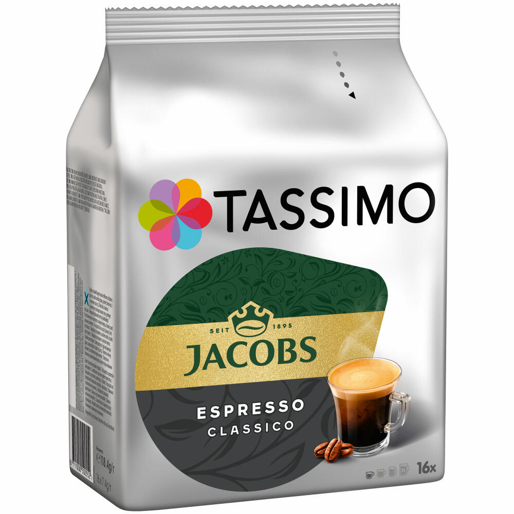 Tassimo Jacobs Espresso Classico, Kaffee, Kaffeekapsel, gemahlener Röstkaffee, 16 T-Discs