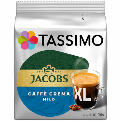 Tassimo Jacobs Caffè Crema mild XL, coffee capsule, coffee capsule, ground roasted coffee, 16 T-Discs