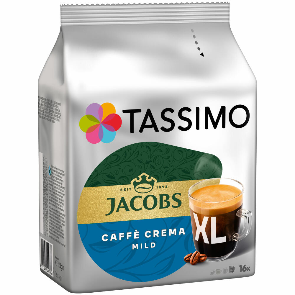 Tassimo Jacobs Caffè Crema mild XL, Kaffee Kapsel, Kaffeekapsel, gemahlener Röstkaffee, 16 T-Discs