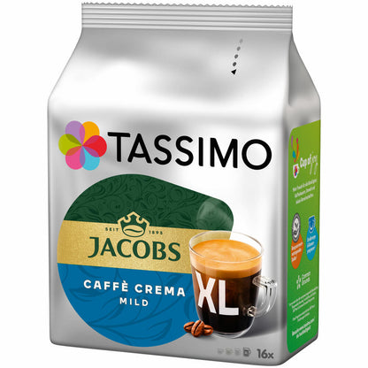 Tassimo Jacobs Caffè Crema mild XL, coffee capsule, coffee capsule, ground roasted coffee, 16 T-Discs