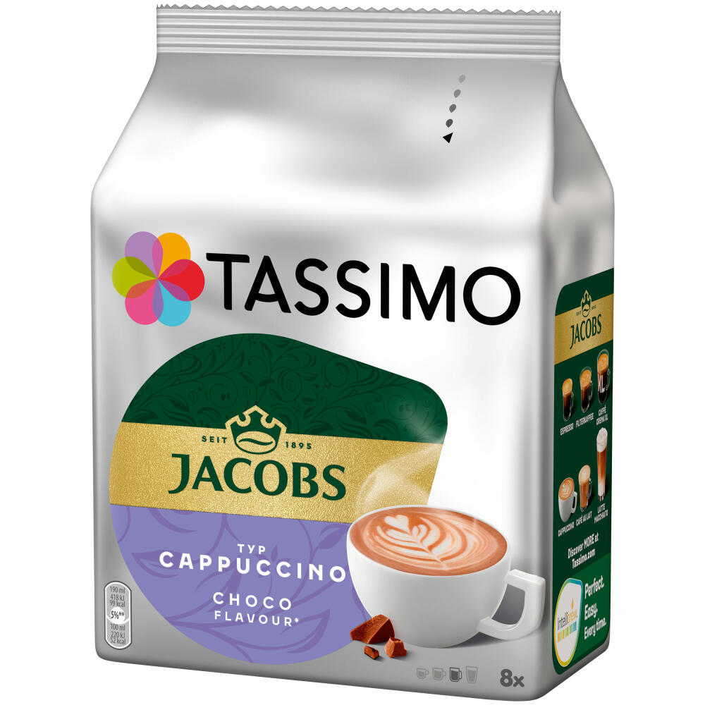 Tassimo Jacobs Cappuccino Choco, Coffee, Latte, Cocoa, Chocolate Flavor, Capsule, 8 T-Discs