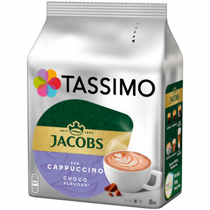 Tassimo Jacobs Cappuccino Choco, Coffee, Latte, Cocoa, Chocolate Flavor, Capsule, 8 T-Discs