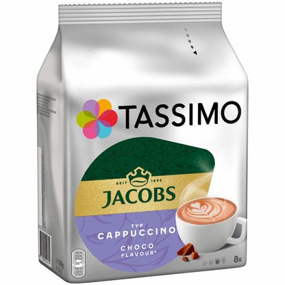 Tassimo Jacobs Cappuccino Choco, Kaffee, Milchkaffee, Kakao, Schoko Geschmack, Kapsel, 8 T-Discs