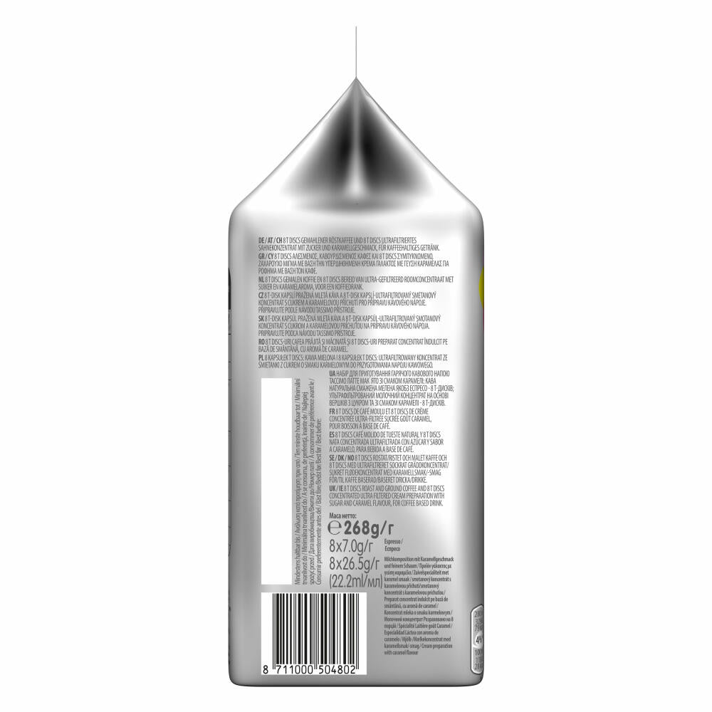 Tassimo Jacobs Latte Macchiato Caramel, Kaffee, Karamell, Milchkaffee, Kapsel, 16 T-Discs / 8 Portionen