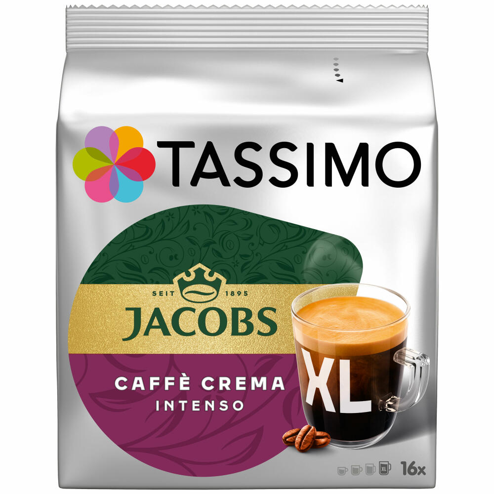 Tassimo Jacobs Caffè Crema Intenso XL, coffee capsule, coffee capsule, ground roasted coffee, 16 T-Discs