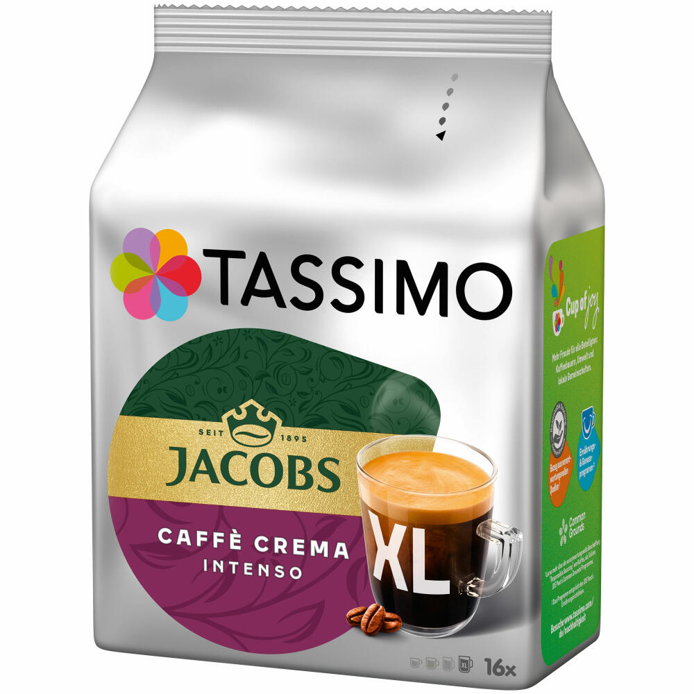 Tassimo Jacobs Caffè Crema Intenso XL, coffee capsule, coffee capsule, ground roasted coffee, 16 T-Discs