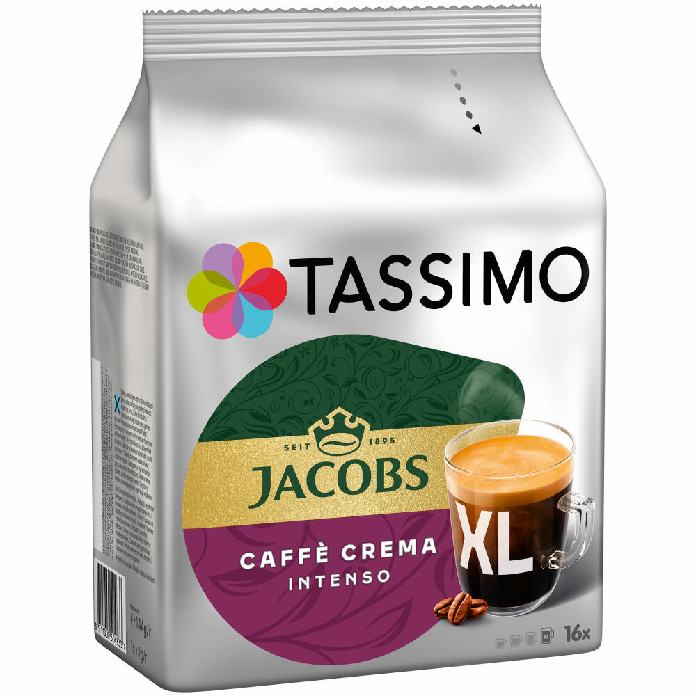 Tassimo Jacobs Caffè Crema Intenso XL, coffee capsule, coffee capsule, ground roasted coffee, 16 T-Discs