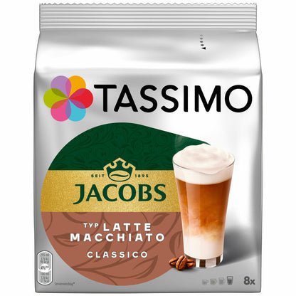 Tassimo Jacobs Latte Macchiato Classico, Kaffee, Milchkaffee, Kapseln, 16 T-Discs (8 Portionen)